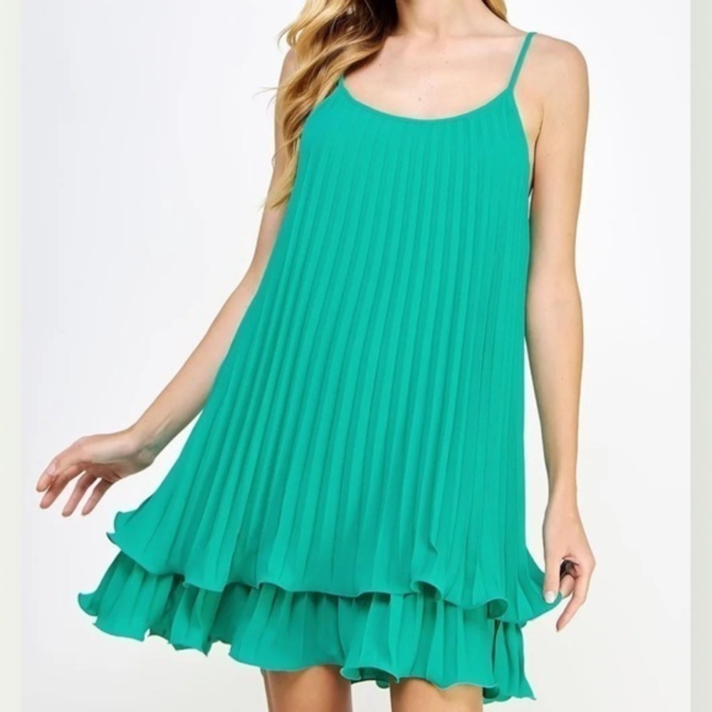 Pleated Teal Dress | M